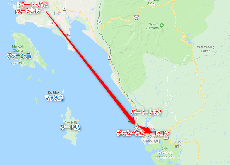 タイ側ハートレック⇔カンボジア側コッコンの地図